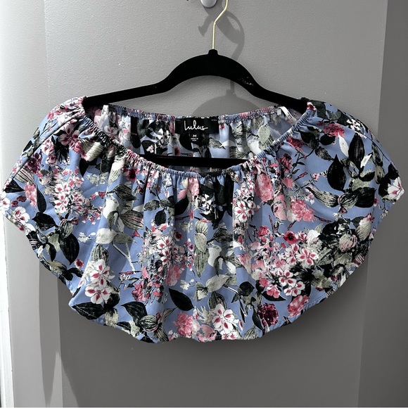 Lulus Move Freely Periwinkle Blue Floral Print Strapless Crop Top-Md - Picture 10 of 11